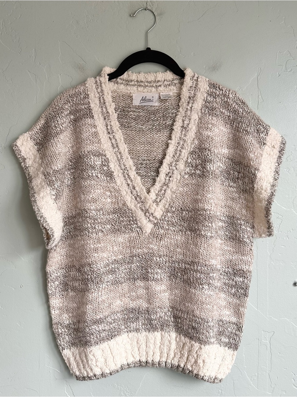 Vintage 80's 90's Alicia Stripe Short Sleeve Wool Blend Sweater Womens Large EUC